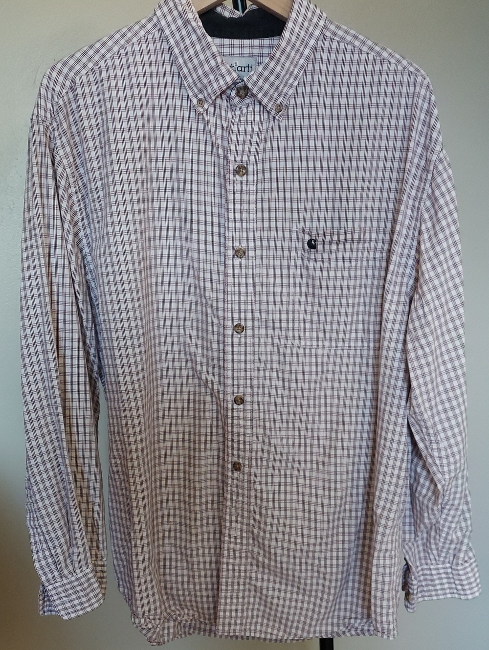 Carhartt Men's Button-Down Plaid Shirt Sz XL  Red Black White 100% Cotton